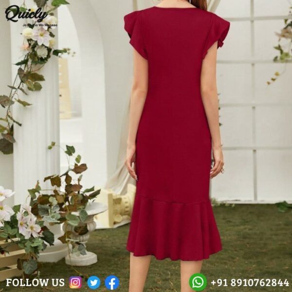 Maroon V Neck Designer One Piece Western Dress - Image 2