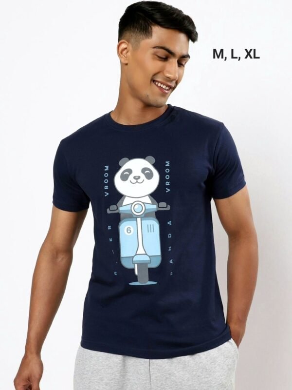 Navy Panda Rider Printed Tshirts