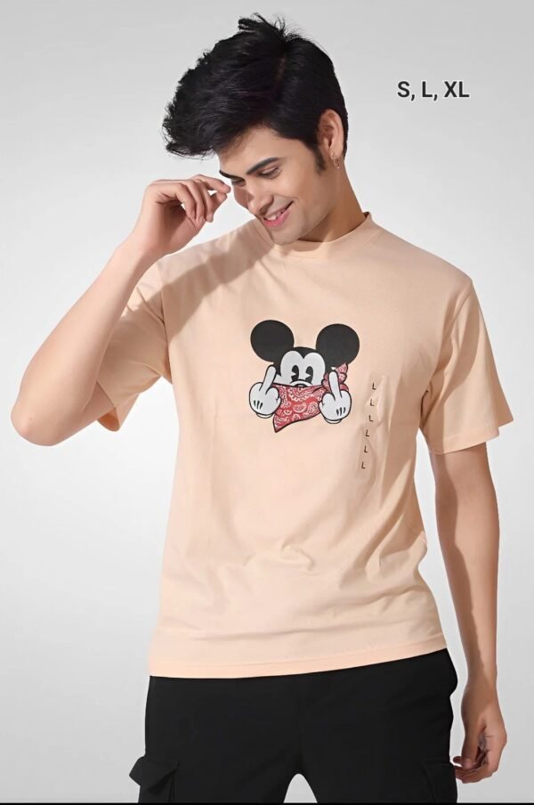 Beige Savage Mickey Graphic Printed Tshirt