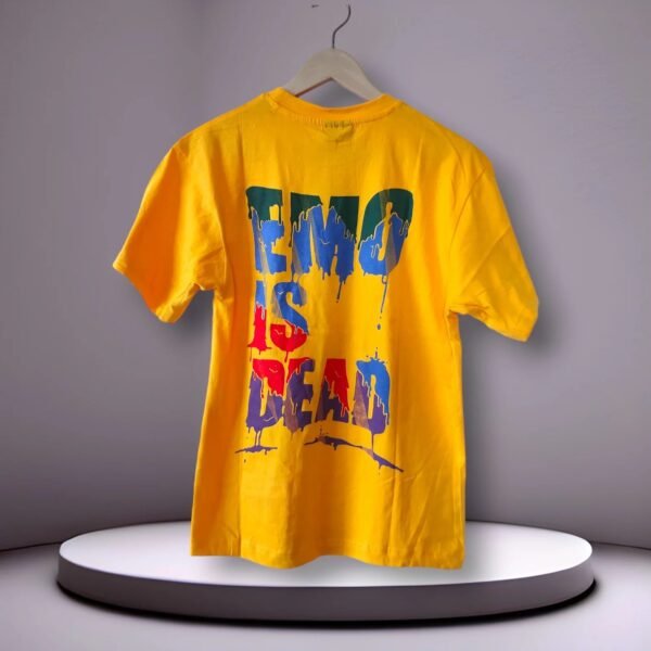 Drop Shoulder Back Side Printed Yellow Tshirts - Image 2