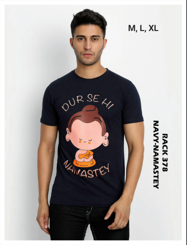 Navy Namastey Printed Tshirts